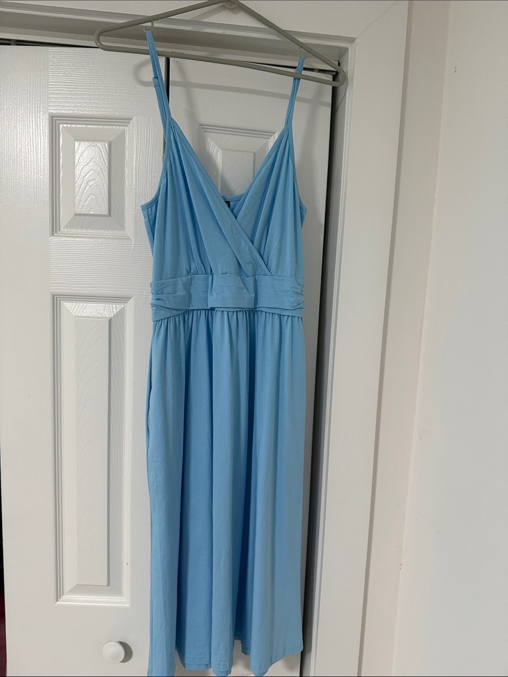 Light Blue V-Neck Midi Dress